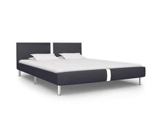 vidaXL Cama Matrimonio Estructura Hierro + Somier Láminas + Cabecero Tapizada Piel Sintética 180x200 cm Cuero Artificial MDF Patas Acero Negra Plata