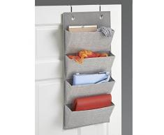 InterDesign Aldo - soporte de pared o puerta de armario, de tela, para almacenamiento, organizador para bolsos, juguetes, ropa de bebé/niños – 4 bolsillos, gris