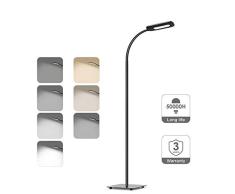 Lámpara de pie,luz de piso LED,lámpara de pie TECKIN de lectura Regulable para el dormitorio de la sala de estar,vida útil larga Luz de piso de control táctil,3temperaturas de color,brillo de 4niveles