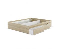 Habitdesign 006088F- Cama con 4 cajones para somier de 150x190, Dimensiones Exteriores 156x196x37 cm Altura (Roble Canadian)