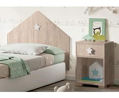Mesita Noche Shine Dormitorio Infantil Color Roble 1 Cajon Estrella Blanca habitacion Juvenil 40x33x56
