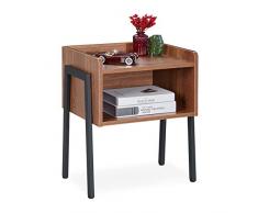 Relaxdays Mesa Auxiliar Industrial, Diseño Abierto, Mesita de Noche, PB-Acero, 1 Ud, 53 x 45 x 35 cm, Marrón y Negro