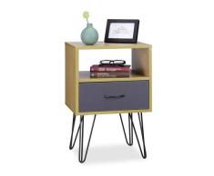 Relaxdays Mesita Noche Retro con Cajón, Mesa Auxiliar Vintage, Efecto Madera, DM-Metal, 60 x 40 x 35 cm, Marrón