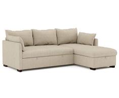 Confort24 Orlando Hogar Sofá Cama 3 Plazas Chaise Longue Esquinero Reversible Izquierda o Derecha con Arcón Tapizado Tela Beige Sofá de Salon Decoración de Hogar Cojines y Tapicería 221 x 162 x 90