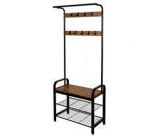 Perchero de Pie, Perchero de Estilo Industrial Perchero con Zapatero Banqueta para Pasillo Marco de Metal Mate (72 * 33.7 * 183)