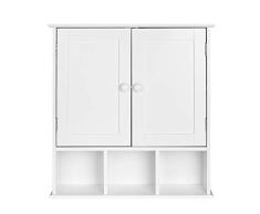 Homfa Armario de Pared Armario para Cocina Baño con 2 Puertas 5 Compartimentos Blanco 56x13x58cm