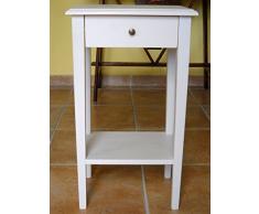 Mesilla de noche, diseño de arte pobre blanco, diseño de madera dura de pino con patas de aguja mb12.Dimensioni máximos: 39,5 x 30 x 69 cm.