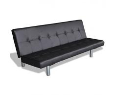 SENLUOWX Sofá Cama Ajustable Estructura en Madera + Piel Artificial con 2 Almohadas Color Negro