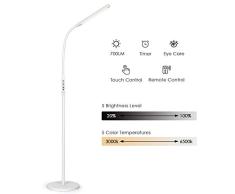 Albrillo Lámpara de Pie LED 8W - Luz de Lectura Moderna, con Control Táctil y Remoto, 5 Temperaturas de Color y 5 Brillos Ajustables, Temporizador y Modo Nocturno, para Salón y Dormitorio, Blanco