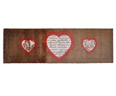 Alfombrilla Lifestyle 3 Corazones, Alfombra Antideslizante y Lavable, Ideal para el Armario, la Cocina o el Dormitorio, 50 x 150 cm, marrón/Rojo