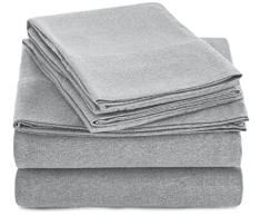 Amazon Basics - Juego de sábanas jaspeado de punto - Cama doble, gris claro, 4 unidades, matrimonio