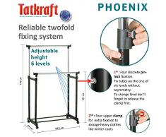 Tatkraft Phoenix Perchero Burro de Ropa | Riel Doble Telescópico con Ruedas | Colgador Ropa de Barra Altura Ajustable 100-170 cm | Acero Cromado