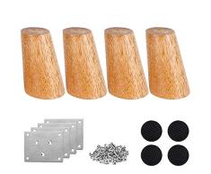 Nsiwem Patas madera para muebles 4 piezas Patas para muebles de madera Patas 10cm con placas de hierro, almohadillas antideslizantes y tornillos para Sofá Silla Cama Armario