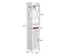 lyrlody Armario Baño Columna Blanco, Armario para Baño Madera Armario de Almacenaje de Pie Mueble Armario Multiusos con Puerta de Persiana, 80 x 15.5 x 15cm