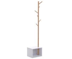 HOMCOM Perchero de Pie con Zapatero Colgador Tipo Árbol Moderno 6 Ganchos para Colgar Ropa Bolsa Banco con Almacenamiento Pasillo Entrada Bambú y MDF 40x30x180cm