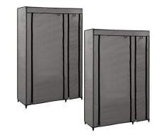 vidaXL 2X Armarios Plegables Tela Mobiliario Ropero Hogar Solución Útil Almacenamiento Casa Hogar Trastero Garaje Sótano Dormitorio Gris 110x45x175cm
