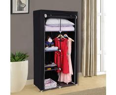 Songmics Armario plegable para ropa Ropero de metal y tela Resistente al polvo 88 x 45 x 170 cm Negro RYG84H