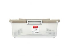 Tatay 1151123 Caja de Almacenamiento Multiusos Bajo Cama con Tapa y Ruedas 63 L, Plástico Polipropileno Libre de BPA, Marrón, 45 x 77 x 18 cm