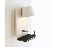 BarcelonaLED LÃ¡mpara Aplique de pared LED Aluminio Blanco con base de carga USB, foco orientable de 6W blanco cÃ¡lido 2700K e interruptor para Dormitorio Cabecero Lectura SalÃ³n