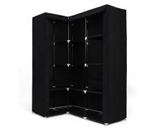 SONGMICS Armario Guardarropa de Tela, Ropero Esquinero Plegable, 129 x 87 x 169 cm, Color Negro LSF42H