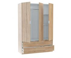 Habitdesign LCX453F - Armario Ropero 3 Puertas y 4 Cajones, Armario Habitación Dormitorio, Medidas: 200 cm (Alto) x 135 cm (Ancho) x 52 cm (Fondo)