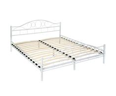 TecTake Cama de Metal Estructura con somier - Varios Modelos - (180x200cm, Blanco)