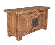 SalesFever - Cómoda de madera de teca reciclada, con 2 cajones y 2 puertas de madera de 125 x 78 cm, diseño rústico, color natural