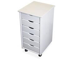 KMH®, Cajonera con Ruedas, 6 cajones, Pino Macizo, Color Blanco (#201124)