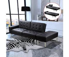 Tidyard Sofá Cama con Otomana,Estilo Contemporáneo,Estructura de Madera,Tapicería de Cuero Artificial,Negro
