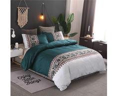 HNHDDZ Ropa de Cama Sólido Color Líneas Finas Patrón Retro Funda nórdica y Funda de Almohada Rojo Azul Gris Marrón Púrpura Niño Niña (Verde Oscuro,220x240 cm - Cama 150 cm)