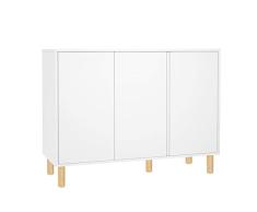Homfa Armario Almacenaje Mueble Auxiliar de Suelo Aparador Salón Comedor Dormitorio con 3 Puertas 6 Estantes Blanco 107x40x80cm