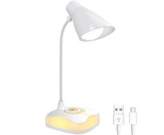 Lámpara Escritorio LED, OMERIL Luz Lectura Recargable USB con Control Táctil, Luz Cálida en la Base y 3 Brillo Regulable, Flexo Escritorio Infantil para Estudio, Lectura, Oficina, Dormitorio, Mesa