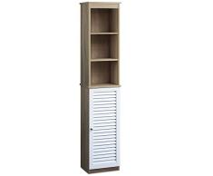 DEUBA® Armario alto para baño | Con 6 estantes | Diseño elegante | Puertas con listones | 34 x 26 x 170 cm