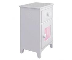 Mesita de noche infantil con puerta y cortina rosa Corazon (Pomo corazón blanco)