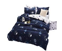 ED-Lumos Juego de Ropa de Cama 4Piezas para Cama 90cm Poliéster Funda de edredón 150x200cm Sábana 200x230cm Funda de Almohada 48x74cm Poliéster Color Azul Oscuro Forma Galaxia
