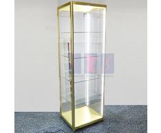Color dorado juego de armario de tienda al por menor pantalla POS contadores de armario vitrina de cristal estantes