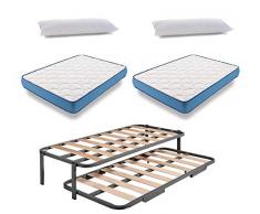 HOGAR24 ES Cama Nido Metálica Reforzada + 2 Colchones Viscoelasticos Viscorelax + 2 Almohadas De Fibra Resinada, 90x190 cm