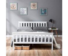 ModernLuxe - Cama Doble (140 x 200 cm, Madera Maciza, con somier y cabecero, Madera de Pino), Color Blanco