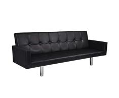 vidaXL Sofá Cama con Reposabrazos de Cuero Artificial Negro Sillón Extendible