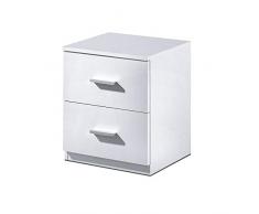 Habitdesign 007820BO - Mesita de noche dos cajones Ward.E, color Blanco Brillo, dimensiones: 45 x 38 x 34 cm de fondo