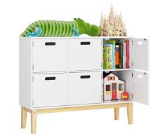 HOMECHO Cómoda Infantil con 6 Puertas para Almacenamiento Armario de Dormitorio para Juquete Ropa Libros Mueble para Chinos de Madera Blanca 100 x 30 x 80 cm