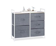 Relaxdays Cajonera Multiusos con 5 Cajones, Metal-Tela, Gris, 54.5 x 100 x 30 cm