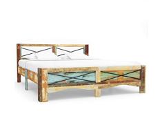 Tidyard Estructura de Cama Doble Rústica de Madera Maciza reciclada 160x200 cm