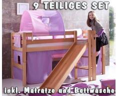Saller Eliyas cama alta Juego con tobogán, haya maciza lacada)