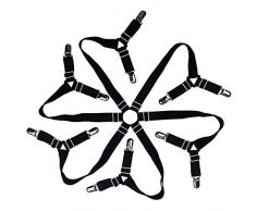 Toweter Sujetadores de Sábana,6 Lados Ajustable Elástico, Ajuste para Todos los Colchones Redondos y Cuadrados del Tamaño (3 Vías Negro)