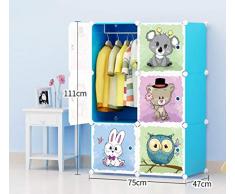 yqtoy Armarios para Niños Muebles de Dormitorio Armario de Almacenamiento para Niños Ropa para Niños Cajas Organizadoras con Pastel (Percha Gratis)-6 Puertas Azules (75 * 47 * 111 Cm)