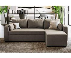 Confort24 Eric Sofá Cama 3 Plazas Chaise Longue Derecha o Izquierda Reversible y Convertible Gris Sofá de Salon Decoración de Hogar Cojines y Tapicería de Piel Sintética