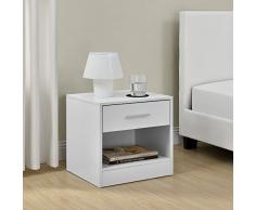 [en.casa] Mesilla de Noche Elegante Blanca Moderna 1 cajón & 1 balda aglomerado