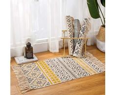 Sumshy Alfombra etnica Bohemia algodón y Ropa Alfombra Sala alfombras de habitacion de Estar Dormitorio cabecera Alfombra étnica Vintage Borla de Viento - 90x60cm