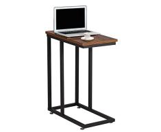 VECELO Mesa Auxiliar Sofá Mesa Lateral Café Comidas Ordenador Retro Estructura de Metal (Marrón)
